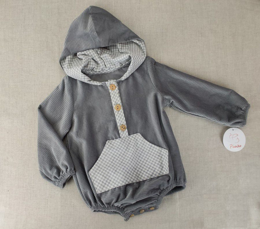 Pelele vichy capucha gris