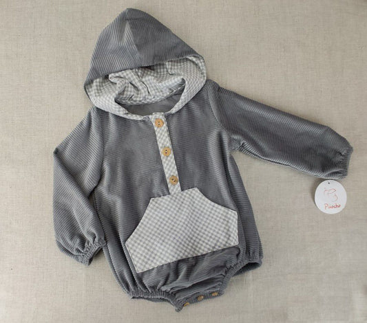 Pelele vichy capucha gris